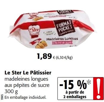 Promotions Le ster le pâtissier madeleines longues aux pépites de sucre - Le Ster - Valide de 10/10/2018 à 23/10/2018 chez Colruyt