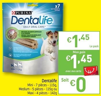Promotions Dentalife mini - medium - ou maxi - Purina - Valide de 16/10/2018 à 21/10/2018 chez Intermarche