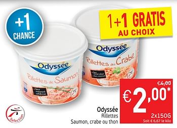 Promotions Odyssée rillettes saumon, crabe ou thon - Odyssee - Valide de 16/10/2018 à 21/10/2018 chez Intermarche
