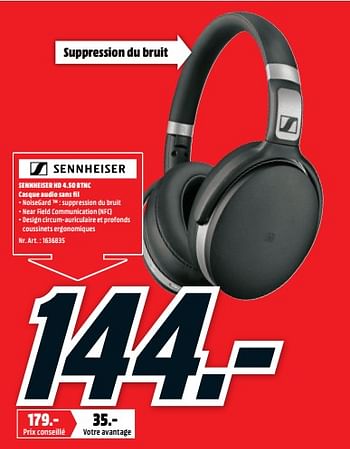 Promotions Sennheiser hd 4.50 btnc casque audio sans fil - Sennheiser  - Valide de 15/10/2018 à 28/10/2018 chez Media Markt
