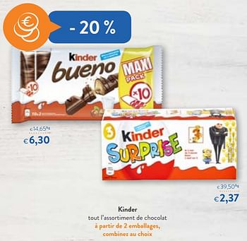 Promoties Kinder tout l`assortiment de chocolat - Kinder - Geldig van 10/10/2018 tot 23/10/2018 bij OKay