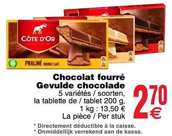 Promoties Chocolat fourré gevulde chocolade - Cote D'Or - Geldig van 16/10/2018 tot 22/10/2018 bij Cora