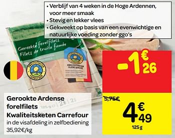 Promoties Gerookte ardense forelfilets kwaliteitsketen carrefour - Huismerk - Carrefour  - Geldig van 17/10/2018 tot 22/10/2018 bij Carrefour
