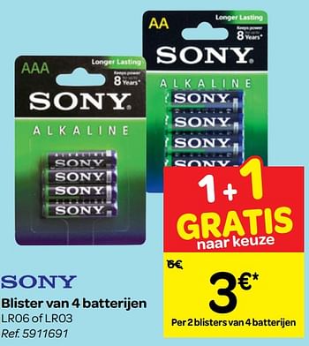 Promoties Blister van 4 batterijen - Sony - Geldig van 17/10/2018 tot 22/10/2018 bij Carrefour