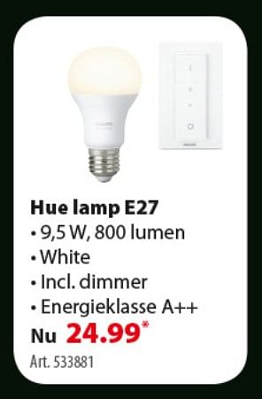 Promoties Hue lamp e27 - Philips - Geldig van 24/10/2018 tot 30/10/2018 bij Gamma