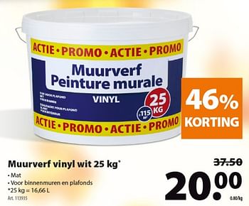 Promoties Muurverf vinyl wit 25 kg - Huismerk - Gamma - Geldig van 24/10/2018 tot 30/10/2018 bij Gamma