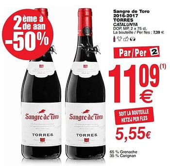 Promotions Sangre de toro 2016-2017 torres catalunya - Vins rouges - Valide de 16/10/2018 à 22/10/2018 chez Cora