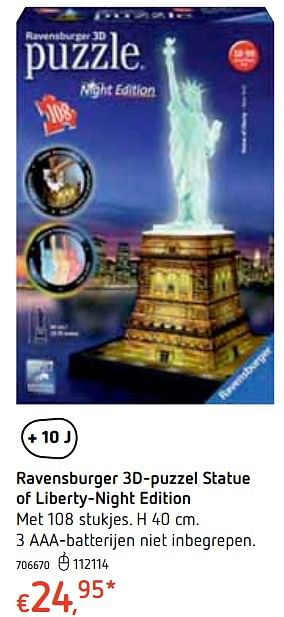 Promoties Ravensburger 3d-puzzel statue of liberty-night edition - Ravensburger - Geldig van 18/10/2018 tot 06/12/2018 bij Dreamland