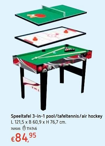 Promoties Speeltafel 3-in-1 pool-tafeltennis-air hockey - Huismerk - Dreamland - Geldig van 18/10/2018 tot 06/12/2018 bij Dreamland