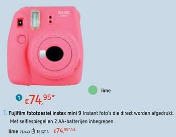 Promoties Fujifilm fototoestel instax mini 9 lime - Fujifilm - Geldig van 18/10/2018 tot 06/12/2018 bij Dreamland