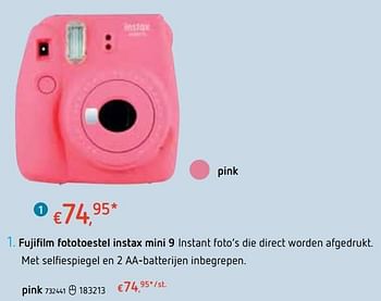 Promotions Fujifilm fototoestel instax mini 9 pink - Fujifilm - Valide de 18/10/2018 à 06/12/2018 chez Dreamland