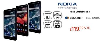 Promoties Nokia smartphone 2.1 blue-copper - Nokia - Geldig van 18/10/2018 tot 06/12/2018 bij Dreamland
