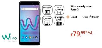 Promoties Wiko smartphone jerry 3 goud - Wiko - Geldig van 18/10/2018 tot 06/12/2018 bij Dreamland