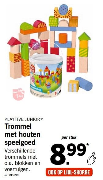 Promoties Trommel met houten speelgoed - Playtive Junior - Geldig van 15/10/2018 tot 07/12/2018 bij Lidl