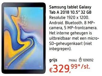Promoties Samsung tablet galaxy tab a 2018 10.5 32 gb grijs - Samsung - Geldig van 18/10/2018 tot 06/12/2018 bij Dreamland