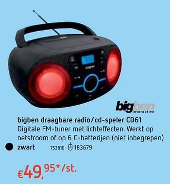 Promoties Bigben draagbare radio-cd-speler cd61 zwart - BIGben - Geldig van 18/10/2018 tot 06/12/2018 bij Dreamland