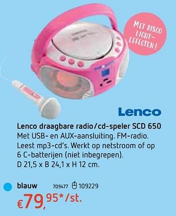 Promoties Lenco draagbare radio-cd-speler scd 650 blauw - Lenco - Geldig van 18/10/2018 tot 06/12/2018 bij Dreamland