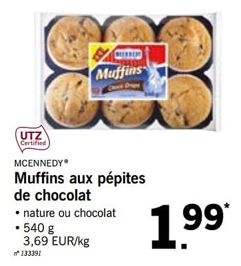 Promotions Muffins aux pépites de chocolat - Mcennedy - Valide de 22/10/2018 à 27/10/2018 chez Lidl