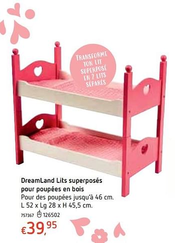 Promotions Dreamland lits superposés pour poupées en bois - Produit maison - Dreamland - Valide de 18/10/2018 à 06/12/2018 chez Dreamland