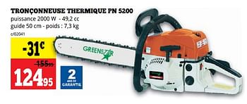 Promotions Greenstar tronçonneuse thermique pn 5200 - Greenstar - Valide de 01/10/2018 à 21/10/2018 chez Dema
