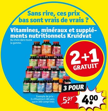 Promotions 3 x vitamine c-80 sans sucre 300 comprimés - Produit maison - Kruidvat - Valide de 16/10/2018 à 21/10/2018 chez Kruidvat