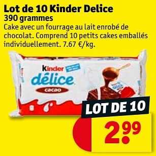 Promotions Lot de 10 kinder delice - Kinder - Valide de 16/10/2018 à 21/10/2018 chez Kruidvat