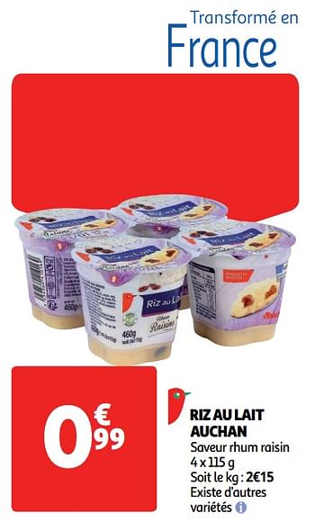 Promotions Riz au lait auchan - Produit Maison - Auchan Ronq - Valide de 17/10/2018 à 23/10/2018 chez Auchan Ronq