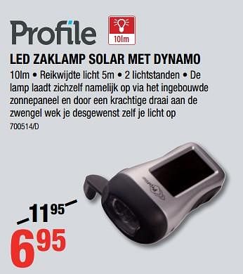 Promoties Led zaklamp solar met dynamo - Profile - Geldig van 18/10/2018 tot 11/11/2018 bij HandyHome