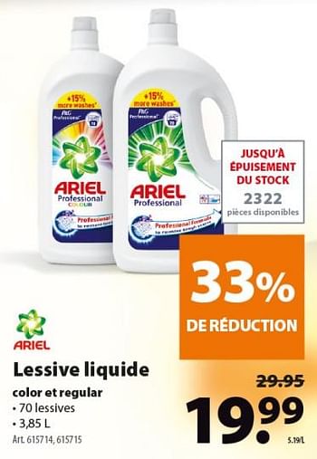 Promoties Lessive liquide color et regular - Ariel - Geldig van 24/10/2018 tot 30/10/2018 bij Gamma