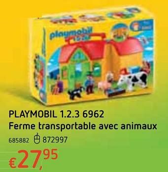 Promotions Playmobil 1.2.3 6962 ferme transportable avec animaux - Playmobil - Valide de 18/10/2018 à 06/12/2018 chez Dreamland