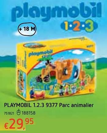 Promoties Playmobil 1.2.3 9377 parc animalier - Playmobil - Geldig van 18/10/2018 tot 06/12/2018 bij Dreamland