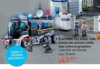 PLAYMOBIL - 9360 - City Action - Camion policiers d'élite avec sirène et  gyrophare