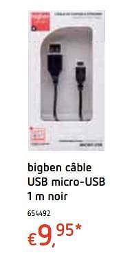 Promotions Bigben câble usb micro-usb 1 m noir - BIGben - Valide de 18/10/2018 à 06/12/2018 chez Dreamland