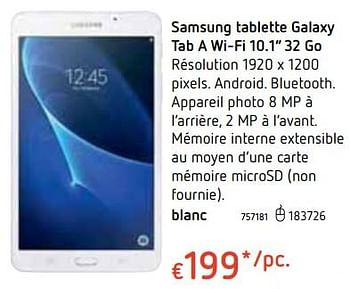 Promotions Samsung tablette galaxy tab a wi-fi 10.1 32 go blanc - Samsung - Valide de 18/10/2018 à 06/12/2018 chez Dreamland