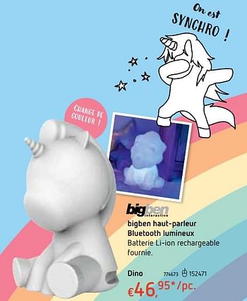 Promotions Bigben haut-parleur bluetooth unicorn lumineux dino - BIGben - Valide de 18/10/2018 à 06/12/2018 chez Dreamland