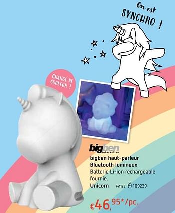 Promotions Bigben haut-parleur bluetooth unicorn lumineux unicorn - BIGben - Valide de 18/10/2018 à 06/12/2018 chez Dreamland