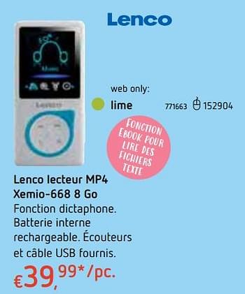 Promotions Lenco lecteur mp4 xemio-668 8 go lime - Lenco - Valide de 18/10/2018 à 06/12/2018 chez Dreamland