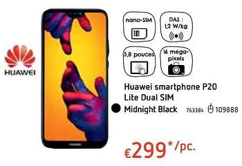 Promotions Huawei smartphone p20 lite dual sim midnight black - Huawei - Valide de 18/10/2018 à 06/12/2018 chez Dreamland