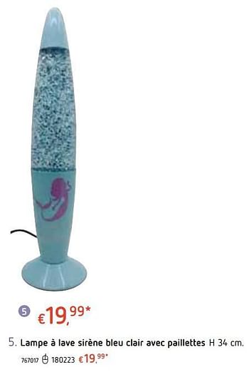 Promotions Lampe à lave sirène bleu clair avec paillettes - Produit maison - Dreamland - Valide de 18/10/2018 à 06/12/2018 chez Dreamland