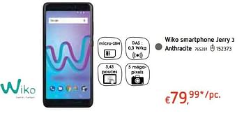 Promotions Wiko smartphone jerry 3 anthracite - Wiko - Valide de 18/10/2018 à 06/12/2018 chez Dreamland