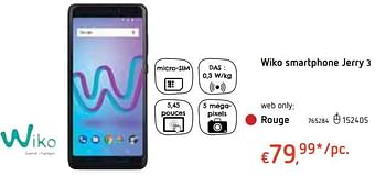 Promotions Wiko smartphone jerry 3 rouge - Wiko - Valide de 18/10/2018 à 06/12/2018 chez Dreamland