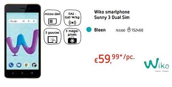Promotions Wiko smartphone sunny 3 dual sim bleen - Wiko - Valide de 18/10/2018 à 06/12/2018 chez Dreamland