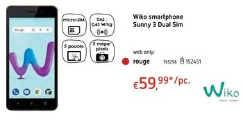 Promoties Wiko smartphone sunny 3 dual sim rouge - Wiko - Geldig van 18/10/2018 tot 06/12/2018 bij Dreamland
