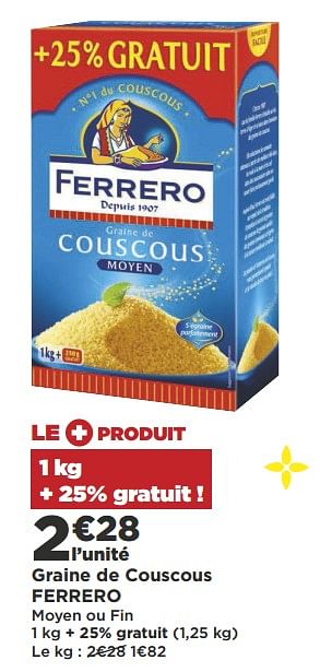 Promotions Graine de couscous ferrero - Ferrero - Valide de 16/10/2018 à 28/10/2018 chez Super Casino