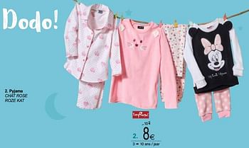 Promoties Pyjama chat rose roze kat - DoDo - Geldig van 16/10/2018 tot 29/10/2018 bij Cora