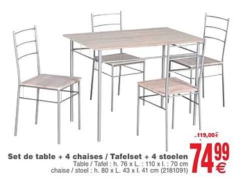 Promoties Set de table + 4 chaises - tafelset + 4 stoelen - Huismerk - Cora - Geldig van 16/10/2018 tot 29/10/2018 bij Cora