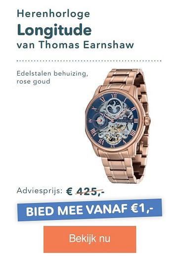 Promotions Herenhorloge longitude van thomas earnshaw - Thomas Earnshaw - Valide de 04/11/2018 à 05/11/2018 chez Vakantieveilingen