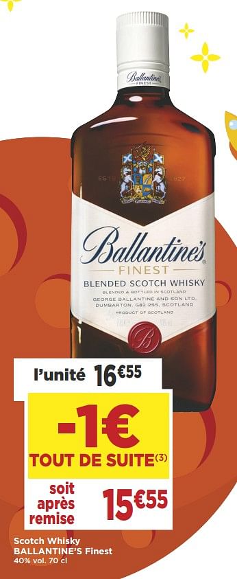 Promoties Scotch whisky ballantine`s finest - Ballantine's - Geldig van 16/10/2018 tot 28/10/2018 bij Super Casino