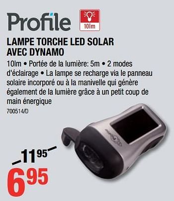 Promotions Lampe torche led solar avec dynamo - Profile - Valide de 18/10/2018 à 11/11/2018 chez HandyHome