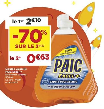 Promoties Liquide vaisselle paic excel+ - Paic - Geldig van 16/10/2018 tot 28/10/2018 bij Super Casino